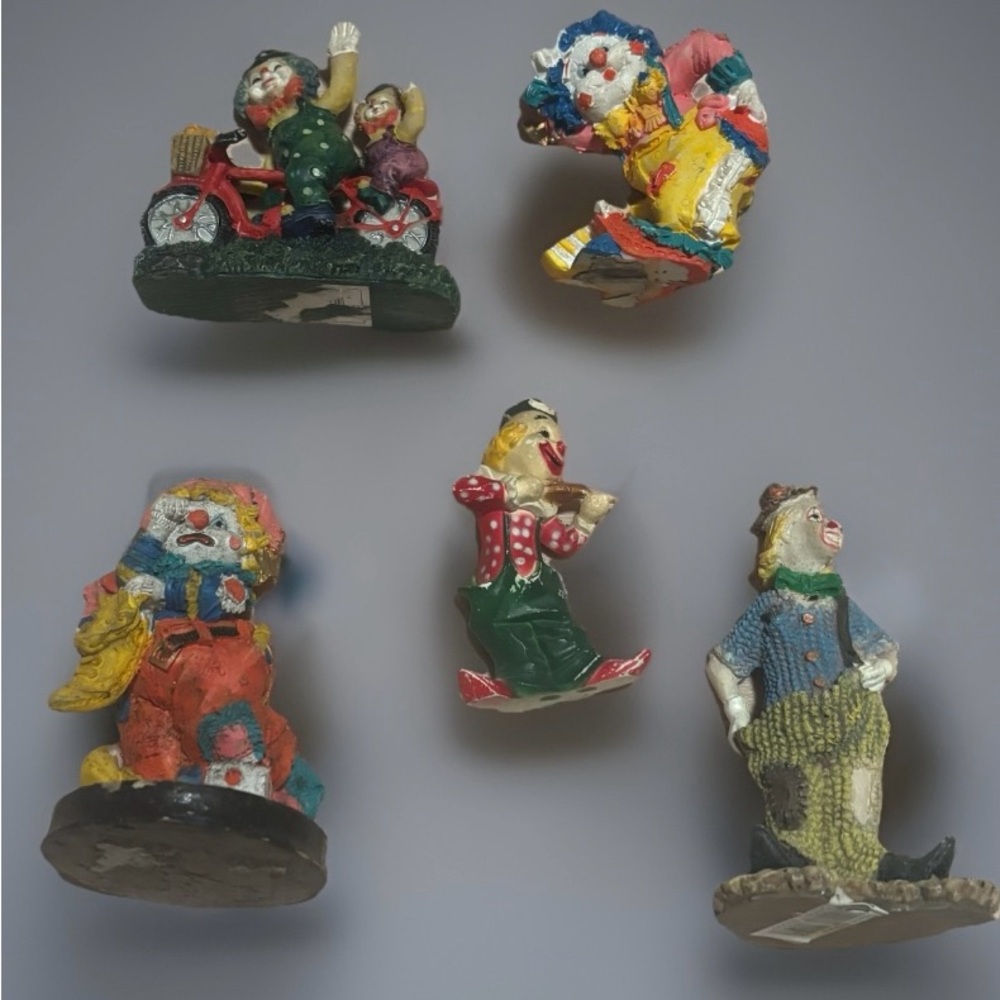 Resin Clowns  Collection Five Poly Resin Clowns Hand painted Unbranded